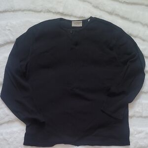 Essentials Black Long Sleeve Henley Shirt